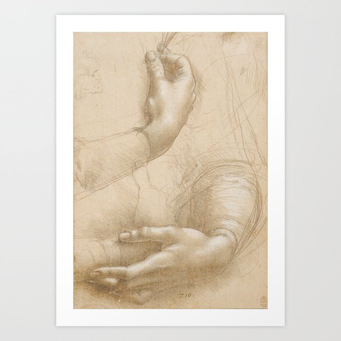 Hand studies - Leonardo Da Vinci Art Print