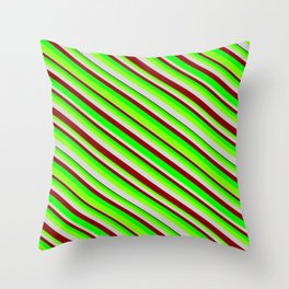 [ Thumbnail: Lime, Chartreuse, Light Grey & Dark Red Colored Stripes/Lines Pattern Throw Pillow ]