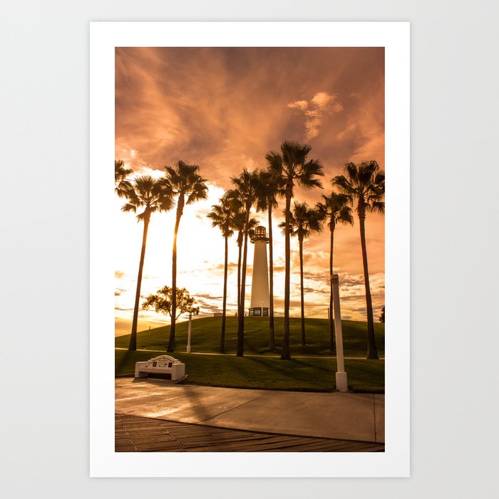 Sunset At Long Beach California Lighthouse Art Print By Lfredophotos