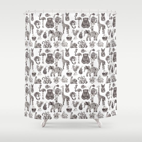 Fancy Animals In Black And White Shower Curtain By Acheartist Black And White Shower Curtain