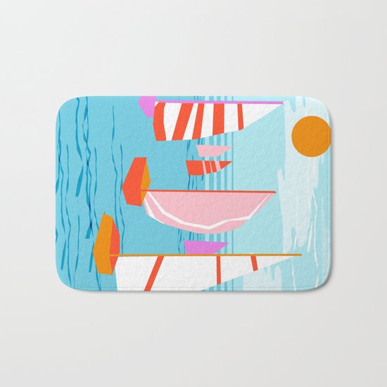 Quepasa - memphis throwback retro minimal modern neon boating yacht club sailing summer sport Bath Mat