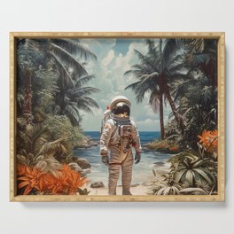astronaut at a tropical beach Serving Tray
