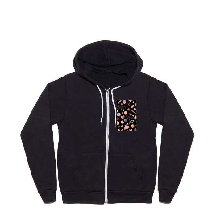 Watercolor Christmas Pattern - Black Background Full Zip Hoodie