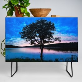 Tranquility - Tree Silhouette in Lake at Dusk in Oklahoma Credenza