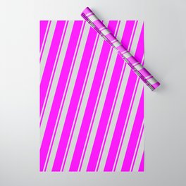 [ Thumbnail: Light Gray and Fuchsia Colored Striped/Lined Pattern Wrapping Paper ]