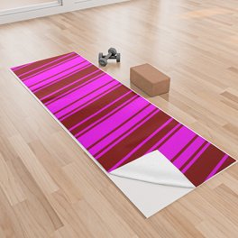 [ Thumbnail: Maroon & Fuchsia Colored Stripes/Lines Pattern Yoga Towel ]