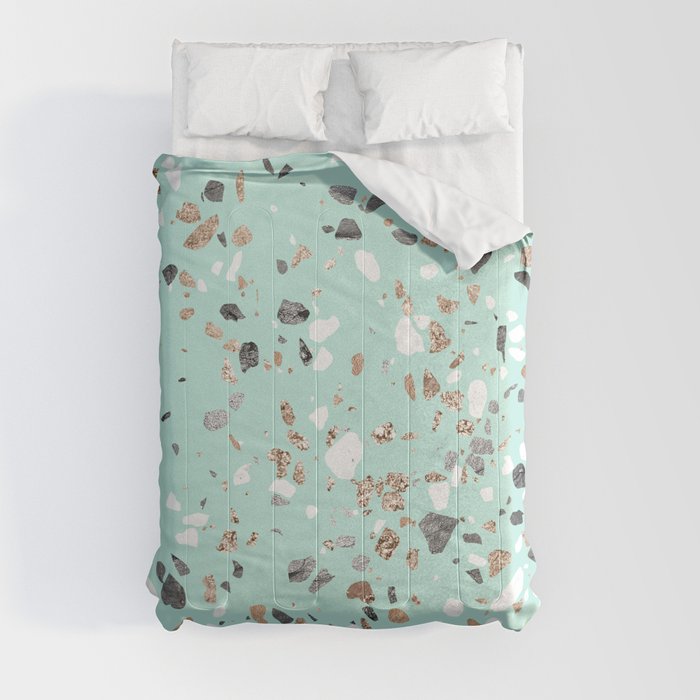 Glitter and Grit Marble Mint Green Comforter