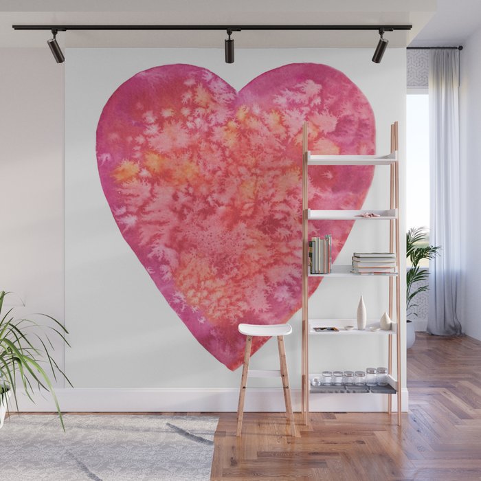 Valentine's Red Heart - watercolor Wall Mural