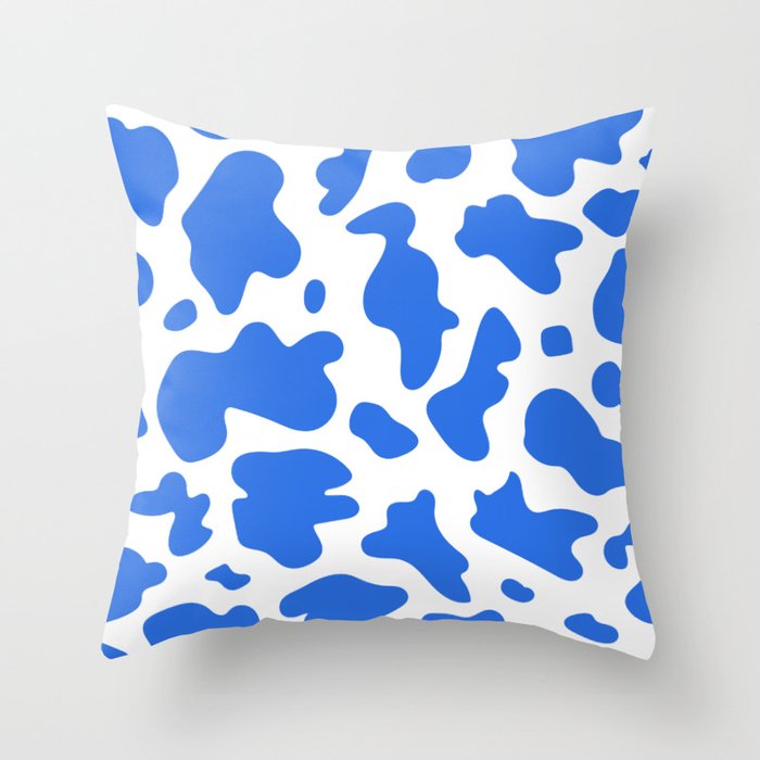 cobalt blue and white cow print Throw Pillow