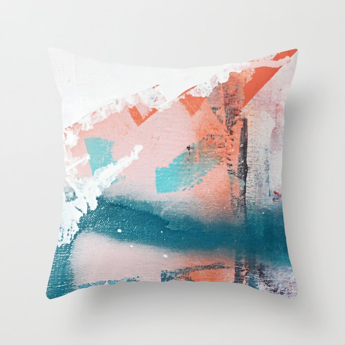 Poetry [2]: a vibrant abstract mixed-media painting in teal and pink by Alyssa Hamilton Art Throw Pillow
