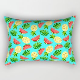 Bright slices of watermelon and pineapple with monstera leaves Rectangular Pillow