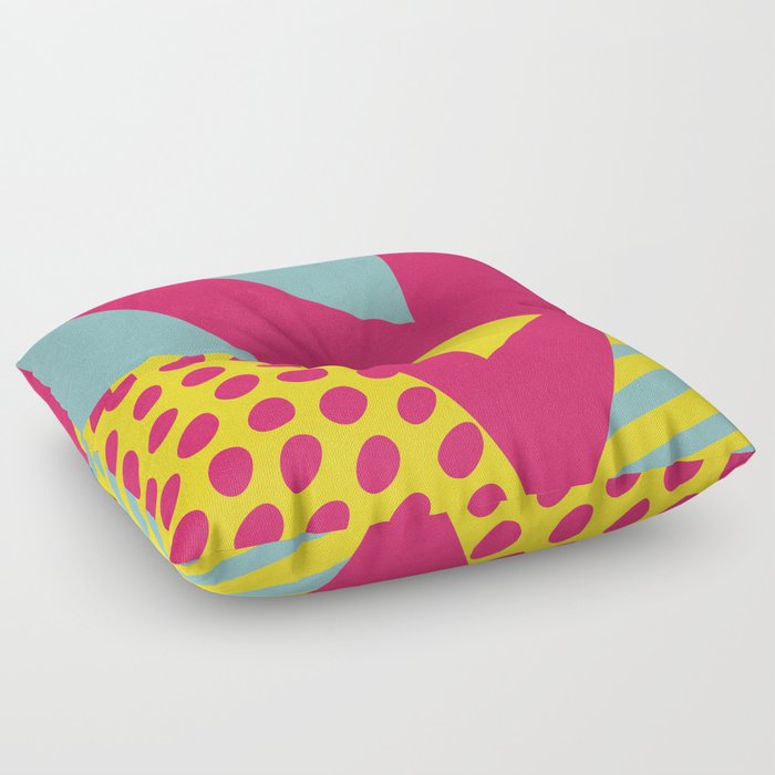 Pink Turquoise Geometric Pattern in Pop Art, Retro, 80s Style Floor Pillow