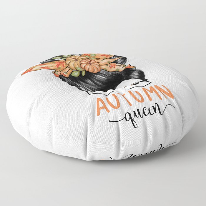 Autumn queen messy bun girl fall season Floor Pillow