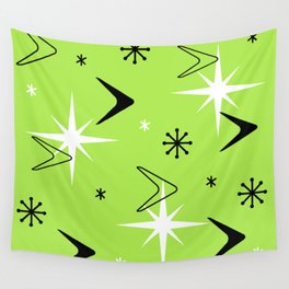Vintage 1950s Boomerangs and Stars Chartreuse Wall Tapestry