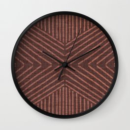 Terracotta clay lines - textured abstract geometric Wall Clock | Lineart, Rosewood, Burgundy, Nubian, Elegant, Lines, Ethinic, Moroccan, Pattern, Geometric 