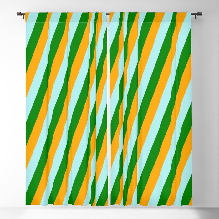 Orange, Turquoise, and Green Colored Lined Pattern Blackout Curtain