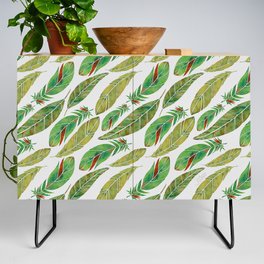 Watercolor Feathers - Green Parrot Pattern Credenza