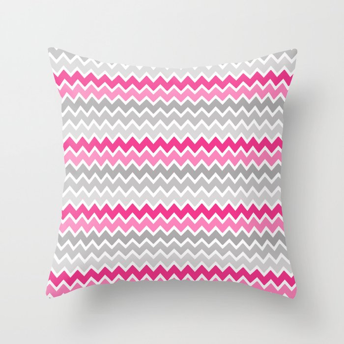 Grey Gray Hot Pink Ombre Chevron Throw Pillow By Decampstudios