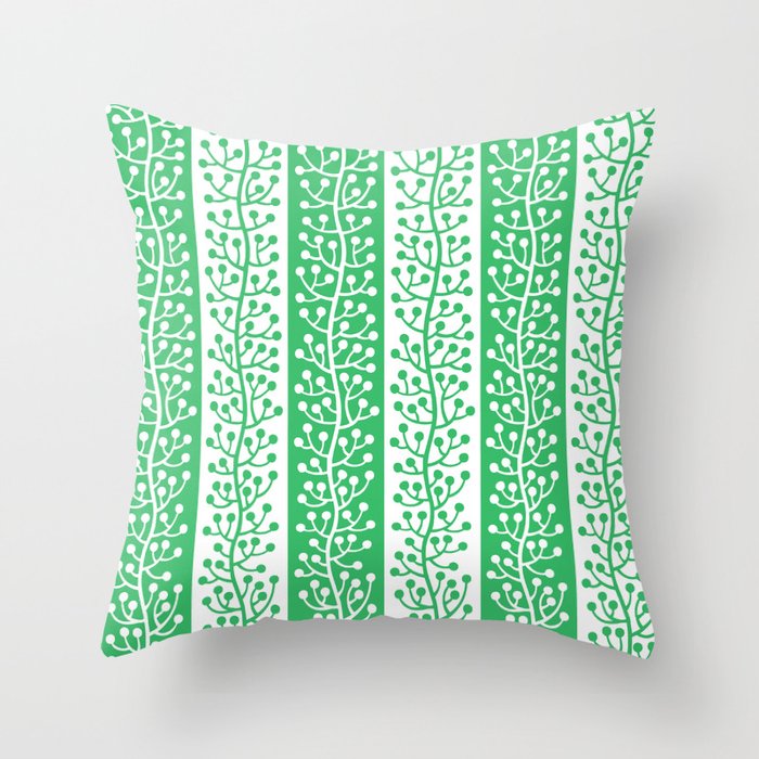 Mid Century Modern Berry Vine Stripes Green Throw Pillow