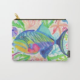 Parrot Fish & Ocean Creatures Carry-All Pouch | Parrotfish, Seashell, Tropical, Watercolor, Coral, Seaweed, Ocean, Painting, Starfish 