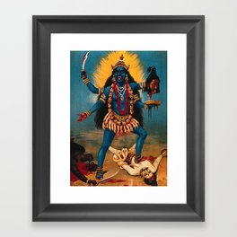 Kali trampling Shiva, Raja Ravi Varma - Vintage Chromolithograph Framed Art Print