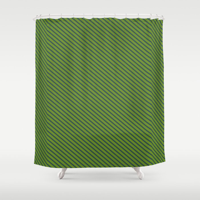 Green and Dark Slate Gray Colored Lines Pattern Shower Curtain