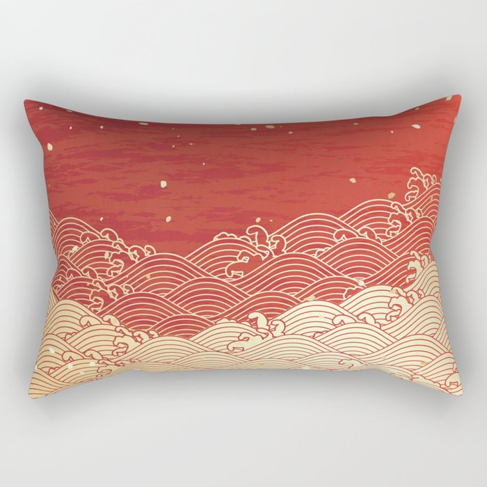 Traditional japanese golden waves Rectangular Pillow