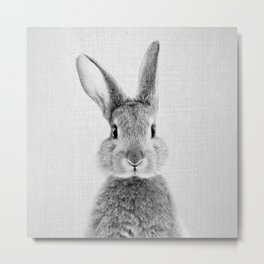 Rabbit - Black & White Metal Print | Kids, Nursery, Bunny, Nature, Peekaboo, Rabbit, Modern, Woodland, Animal, Forest 