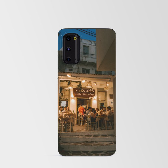 An Evening in the Greek Streets of Naxos | Warm Yellow Cafe in Dark Blue Night | Summer Nights with Dinner in South Europe | Travel Photography Android Card Case