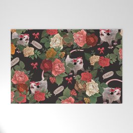 Opossum Floral Pattern (with text) Welcome Mat