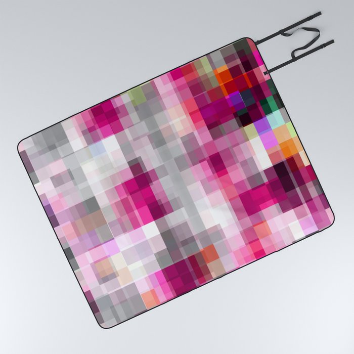 geometric pixel square pattern abstract background in pink Picnic Blanket