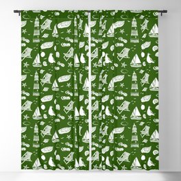 Green And White Summer Beach Elements Pattern Blackout Curtain