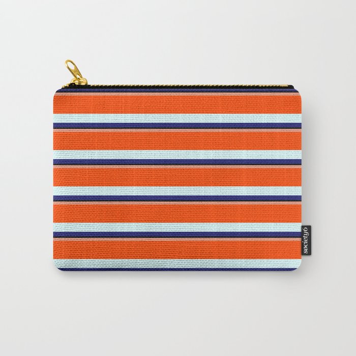 Eyecatching Dark Salmon, Red, Light Cyan, Midnight Blue & Black Colored Lines Pattern Carry-All Pouch