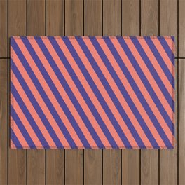[ Thumbnail: Dark Slate Blue and Salmon Colored Lines/Stripes Pattern Outdoor Rug ]