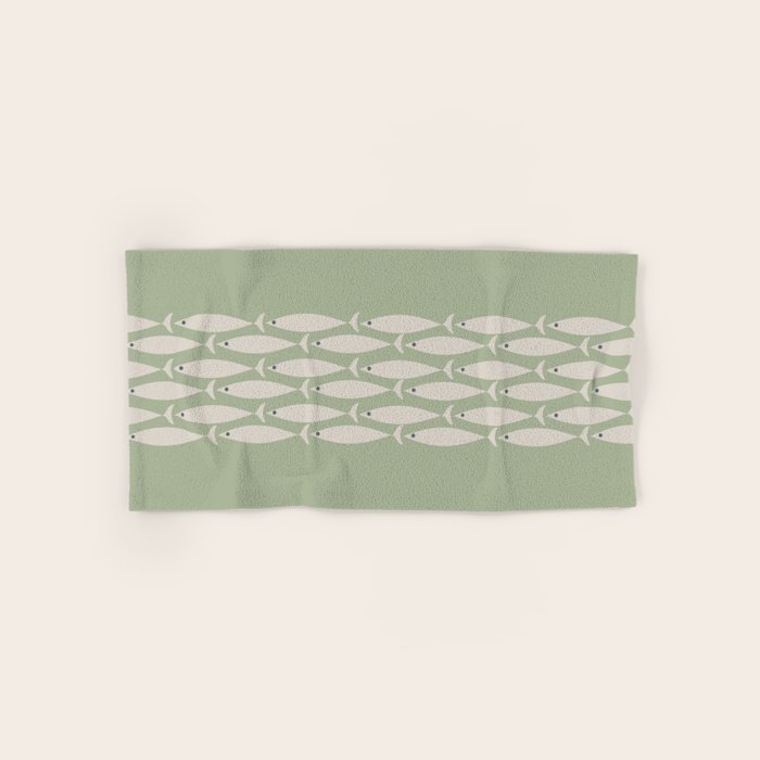 Mid Century Modern Minimalist Fish Stripe Pattern in Sage and Beige