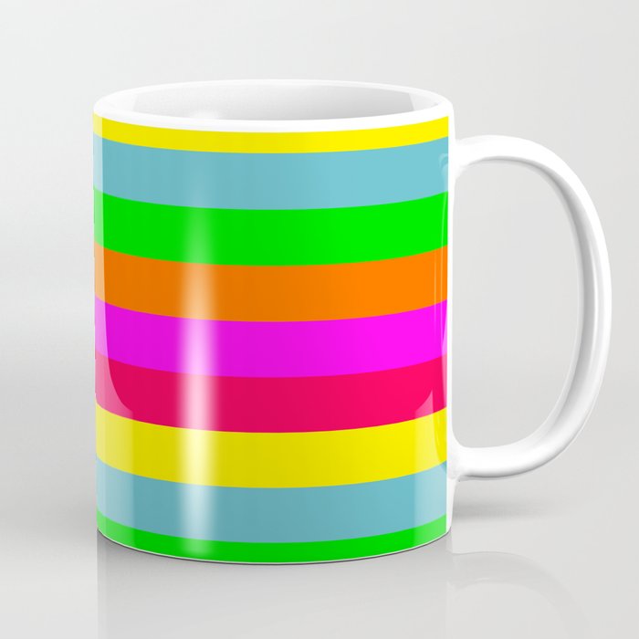 Neon Hawaiian Horizontal Rainbow Cabana Stripes Coffee Mug
