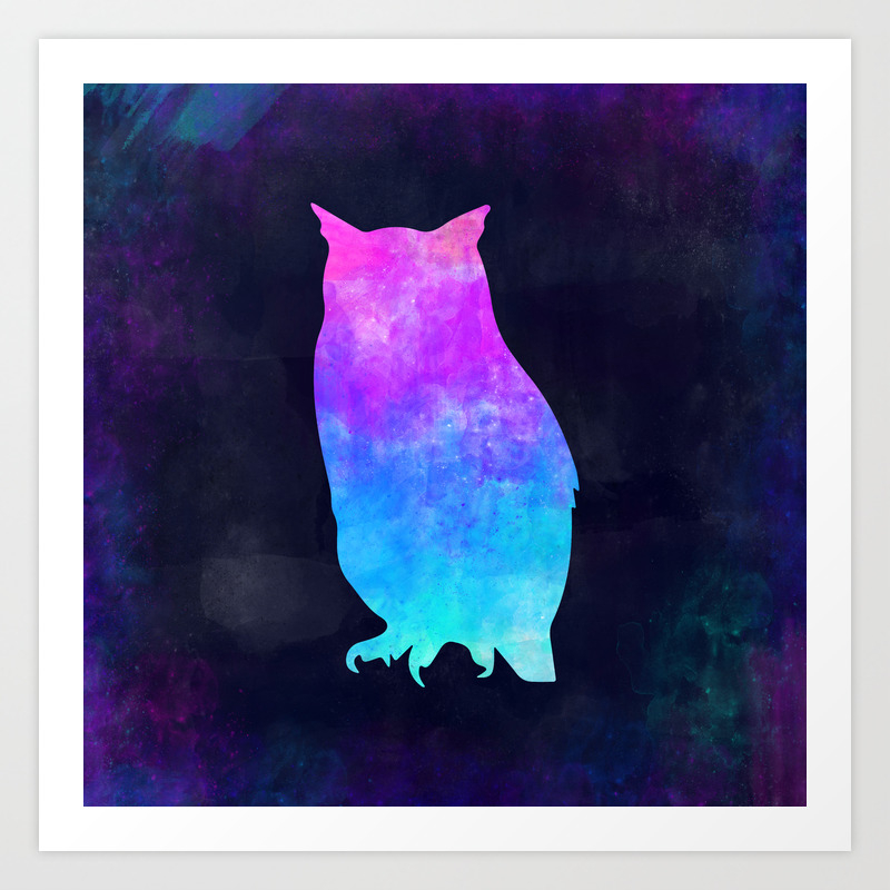 Owl In Space Animal Graphic Art Watercolor Canvas Painting