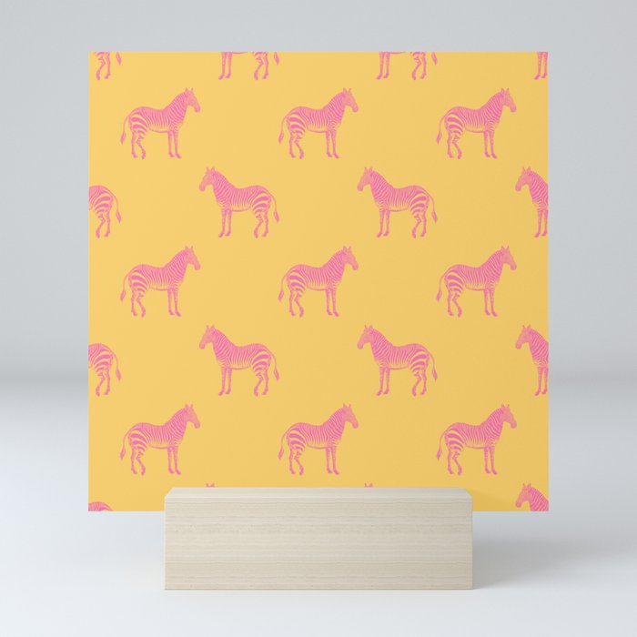 Zebra Pattern in Pink and Yellow Mini Art Print