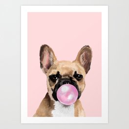 French Bull Dog with Bubblegum in Pink Art Print