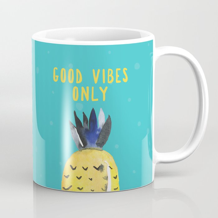 Good Vibes Only Tropical Pineapple Quote Coffee Mug