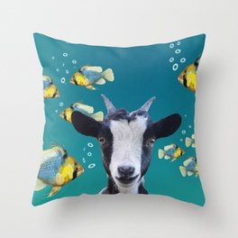 Goat with tropical fishes Throw Pillow