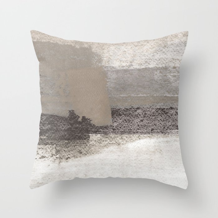 Taupe and Charcoal Grey Horizontal Modern Abstract Painting Throw Pillow