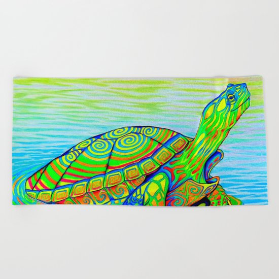 Neon Painted Turtle Beach Towel