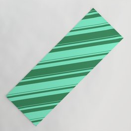 [ Thumbnail: Sea Green and Aquamarine Colored Striped/Lined Pattern Yoga Mat ]