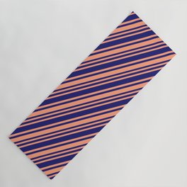 [ Thumbnail: Light Salmon & Midnight Blue Colored Stripes/Lines Pattern Yoga Mat ]