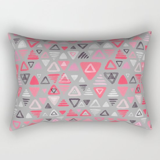 Summer Melon Hot Pink Triangles on Grey Rectangular Pillow