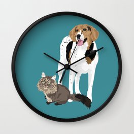Piper and Jeb Wall Clock | Graphicdesign, Cat, Hound, Digital, Illustration, Coonhound, Dog 