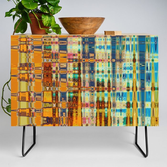 Distorted Orange And Blue Abstraction Credenza