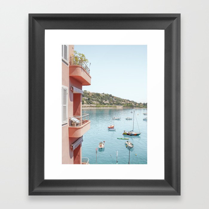 Balcony View in the South of France | French Riviera Blue Water Art Print | Pastel Color Summer Travel Photography Framed Art Print