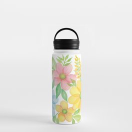 Bright Pastel Flowers Watercolor Painting Water Bottle